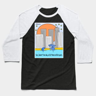 Sharks Funny Satirical Cartoon On Climate Change Baseball T-Shirt